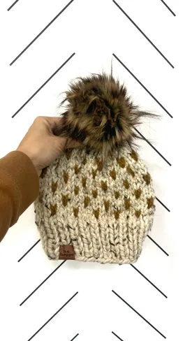 0-3 month Baby Heart Knit Pom Hat | Oatmeal   Flax