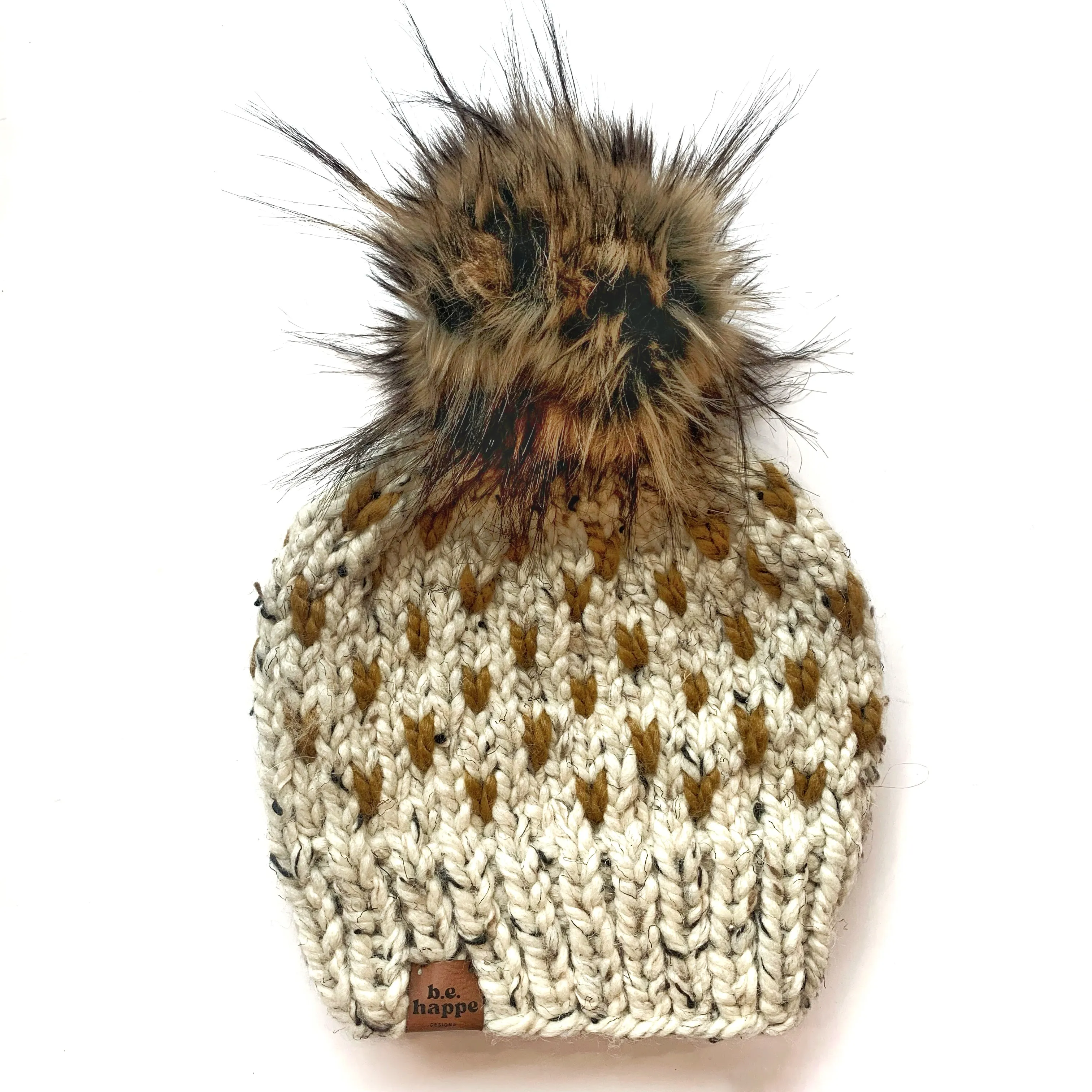 0-3 month Baby Heart Knit Pom Hat | Oatmeal   Flax