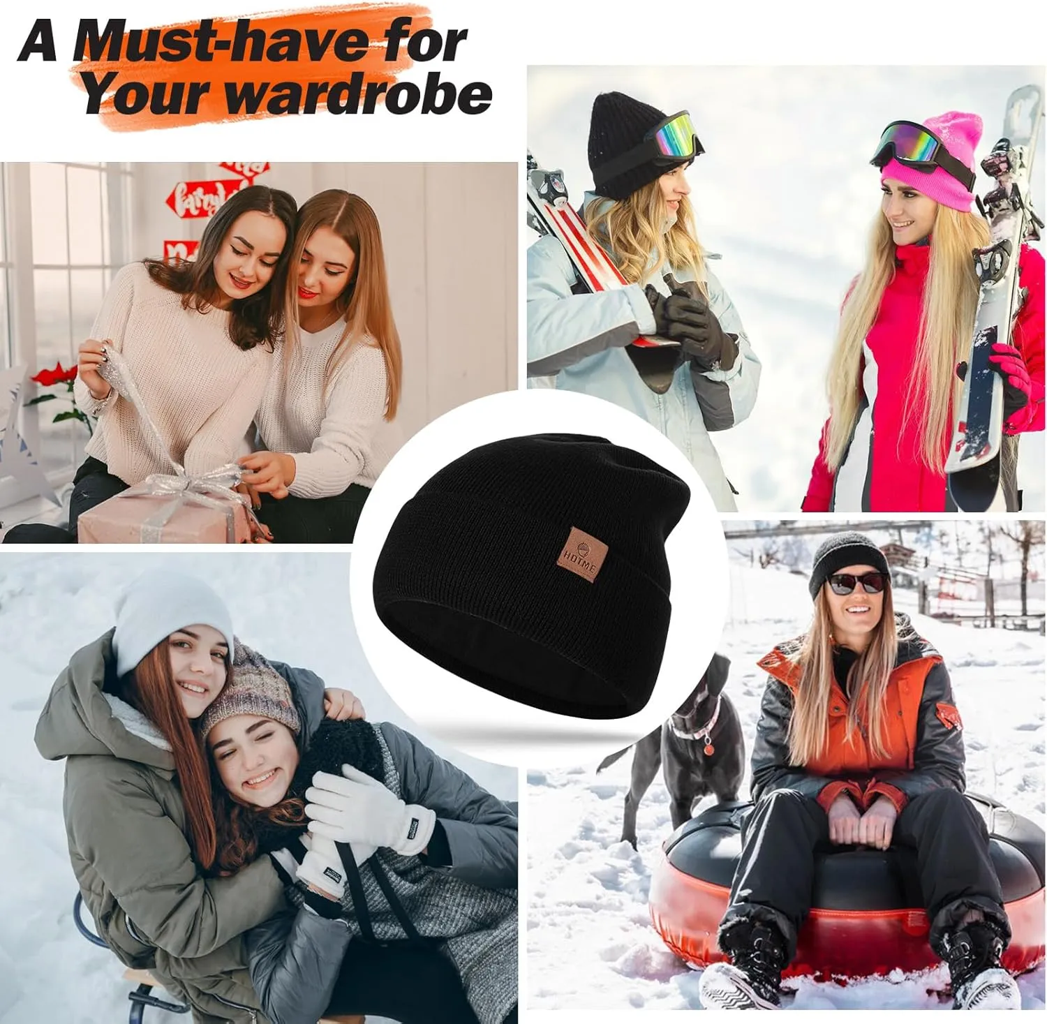 100% Merino Wool Beanie Hat for Women, Fleece Lined Pure Wool Ribbed Knit Warm Winter Cuffed Cap