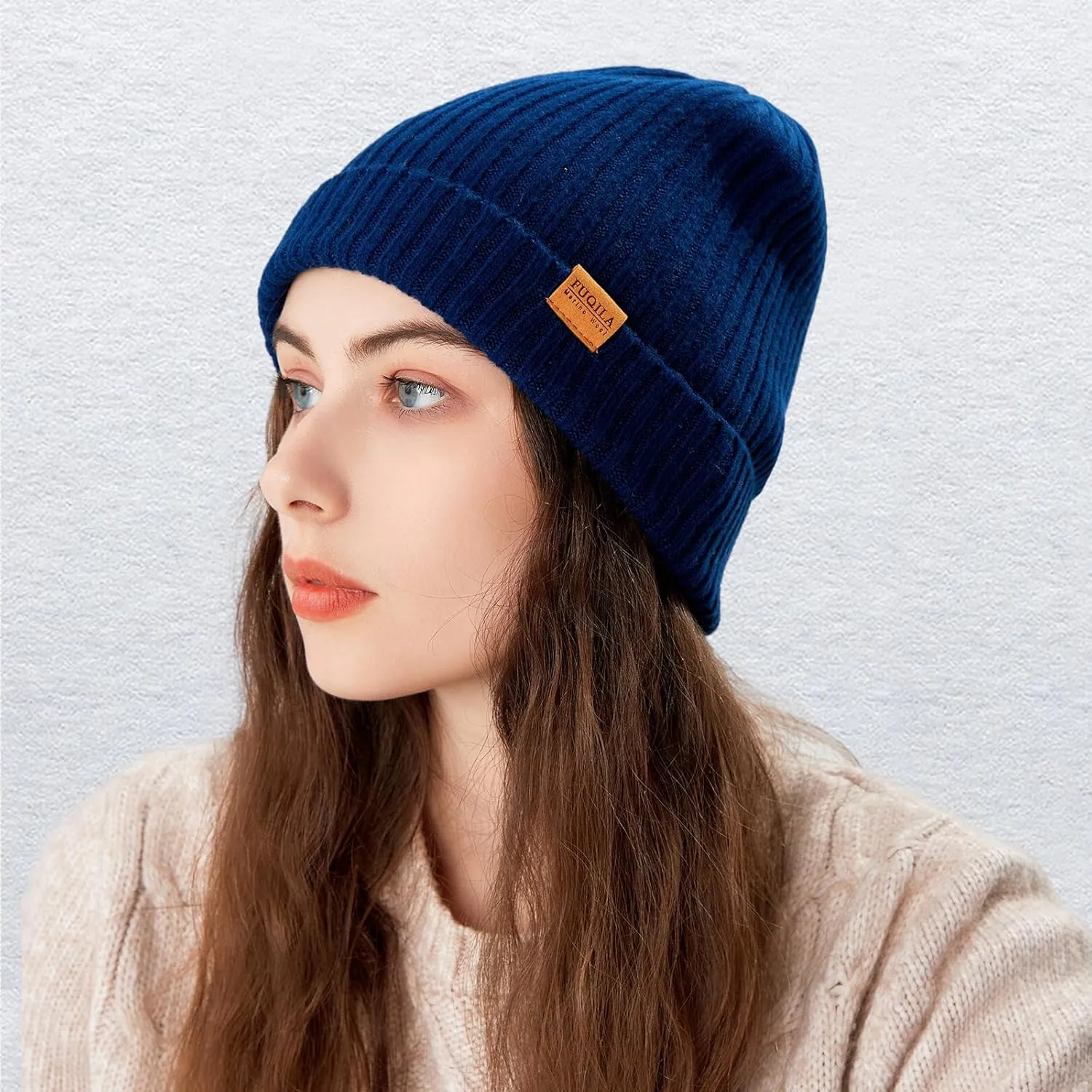100% Merino Wool Cuff Beanie Hat, Unisex Warm Winter Caps Soft, Breathable & Cozy Stretchy Knitted Cuffed Cap