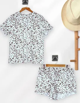 2 Pc Single Jersy Ladies PJ Set-Grey Leopard