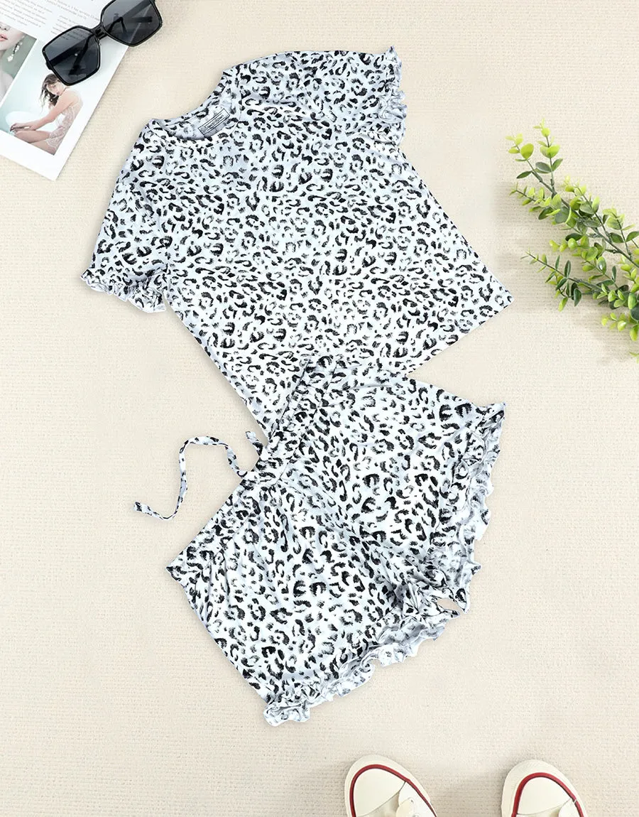 2 Pc Single Jersy Ladies PJ Set-Grey Leopard