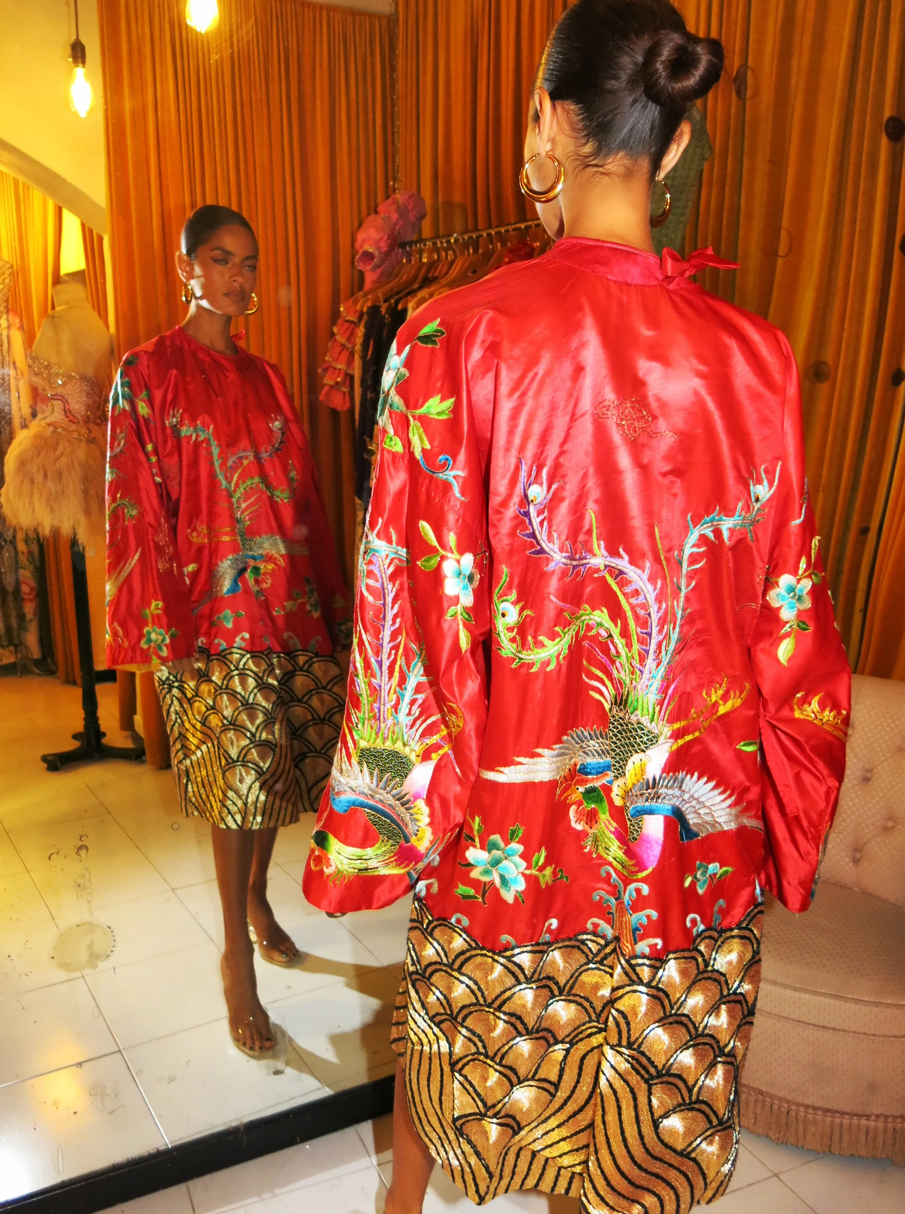 20th Century Chang-Fu Red Satin Robe