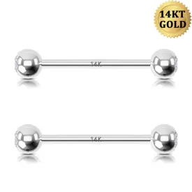 2Pcs 14K White Gold Nipple Ring CZ Ball Nipple Piercing Barbell