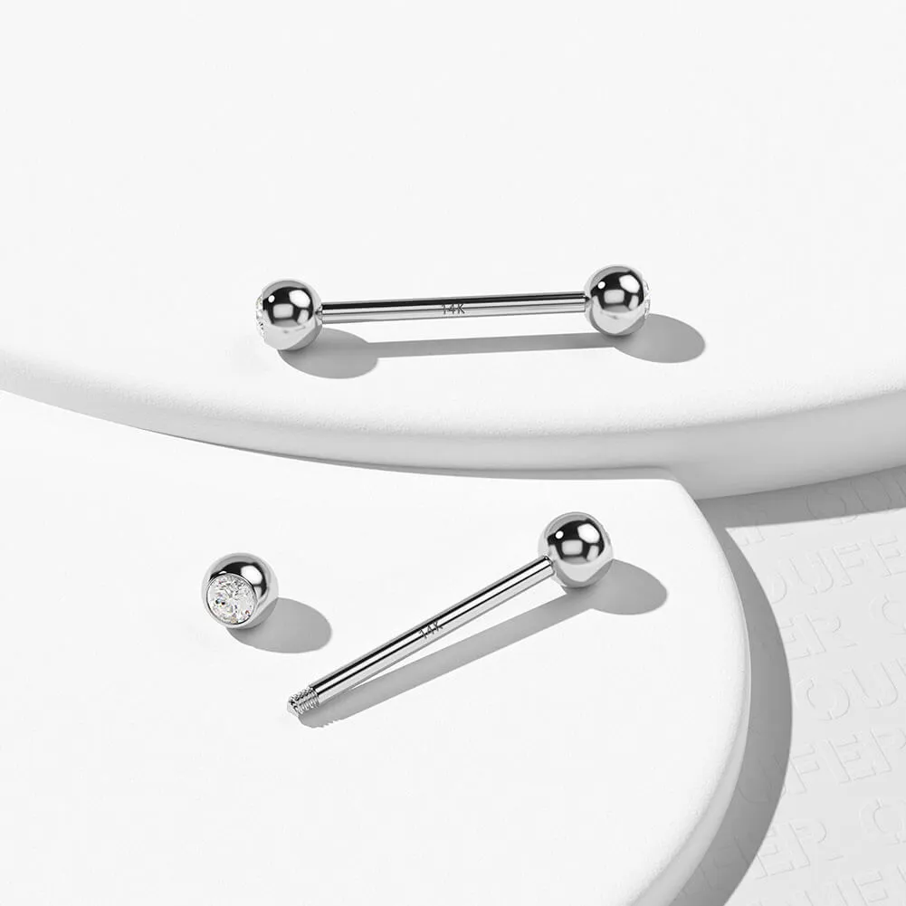 2Pcs 14K White Gold Nipple Ring CZ Ball Nipple Piercing Barbell