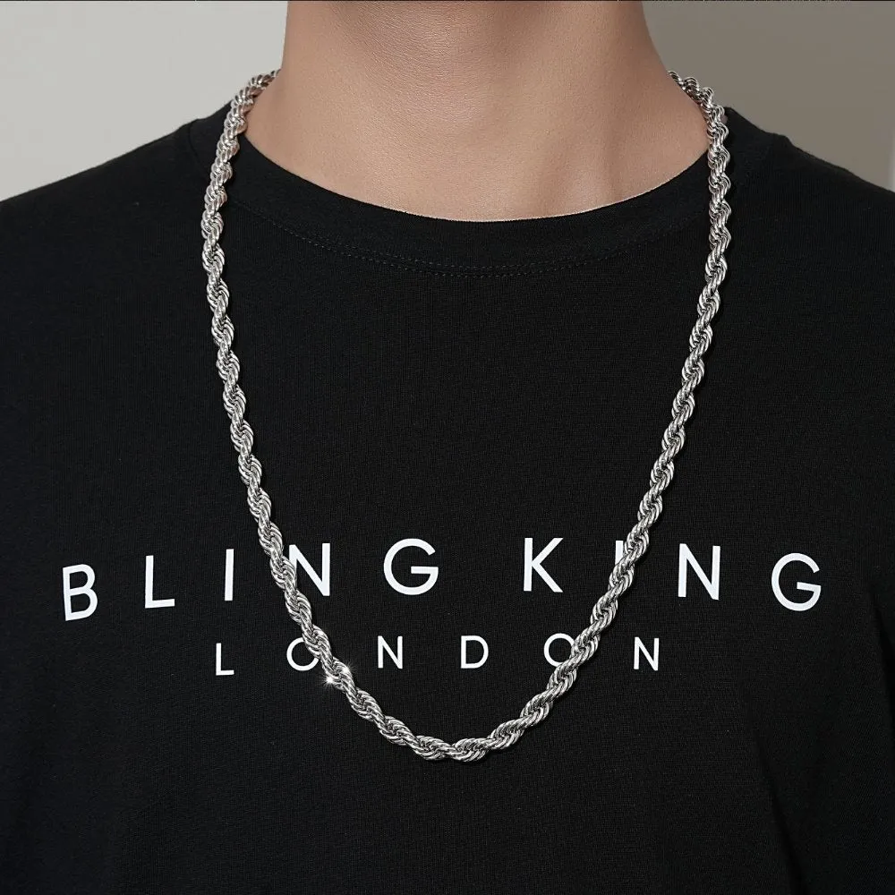 8mm Silver Filled Bonded Rope Chain Necklace 24/30 Inches