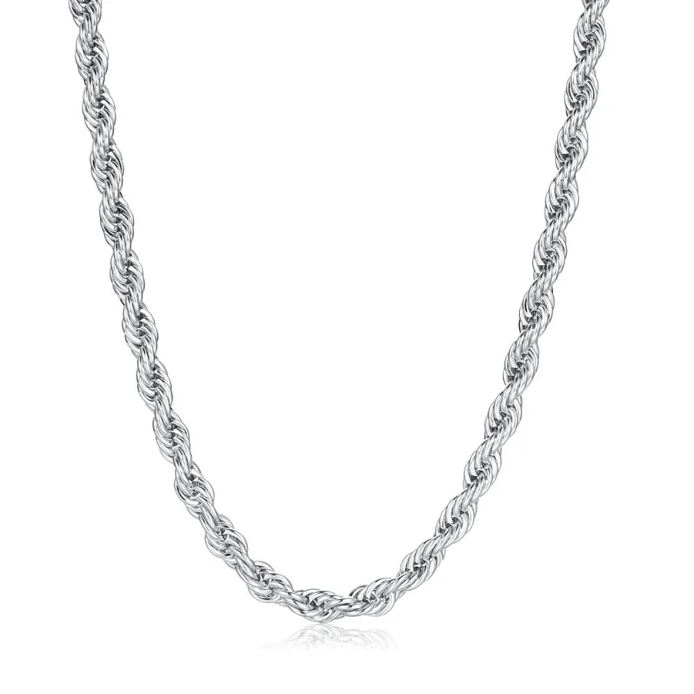 8mm Silver Filled Bonded Rope Chain Necklace 24/30 Inches