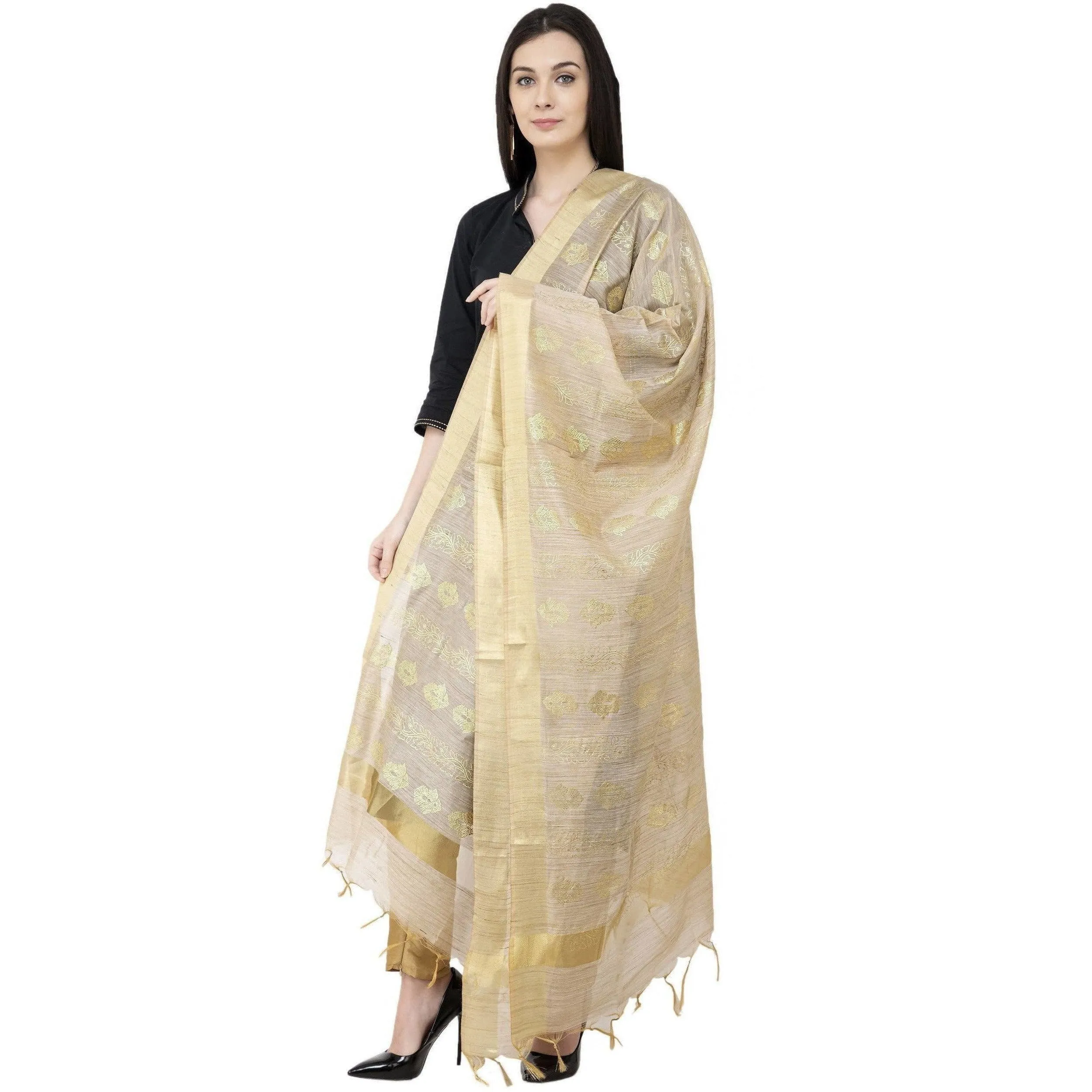 A R Silk Baswada Gold Print Fancy Dupatta Golden Color Dupatta or Chunni