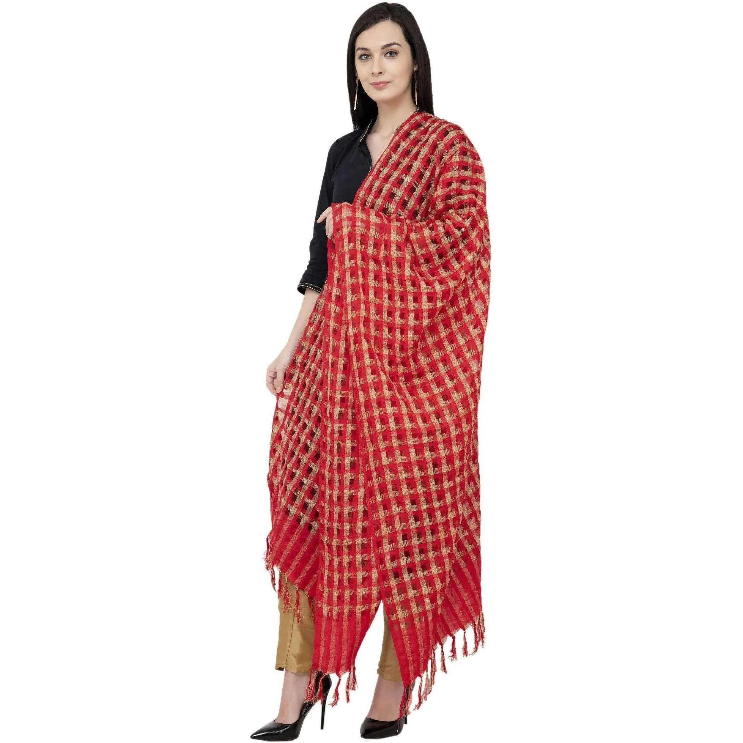A R Silk Golder Box Regular Dupatta Color Red Dupatta or Chunni