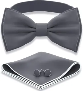Adam Young Men's Bow Ties with Handkerchief & Cufflinks Pre-Tied Style Formal Satin Classic Bowtie for Tuxedo Faux Silk