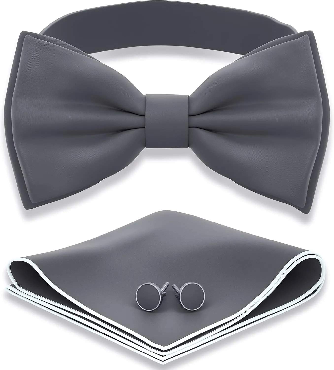 Adam Young Men's Bow Ties with Handkerchief & Cufflinks Pre-Tied Style Formal Satin Classic Bowtie for Tuxedo Faux Silk