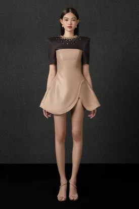 Ainsley Fit and Flare Round Neck Taffeta Mini Dress