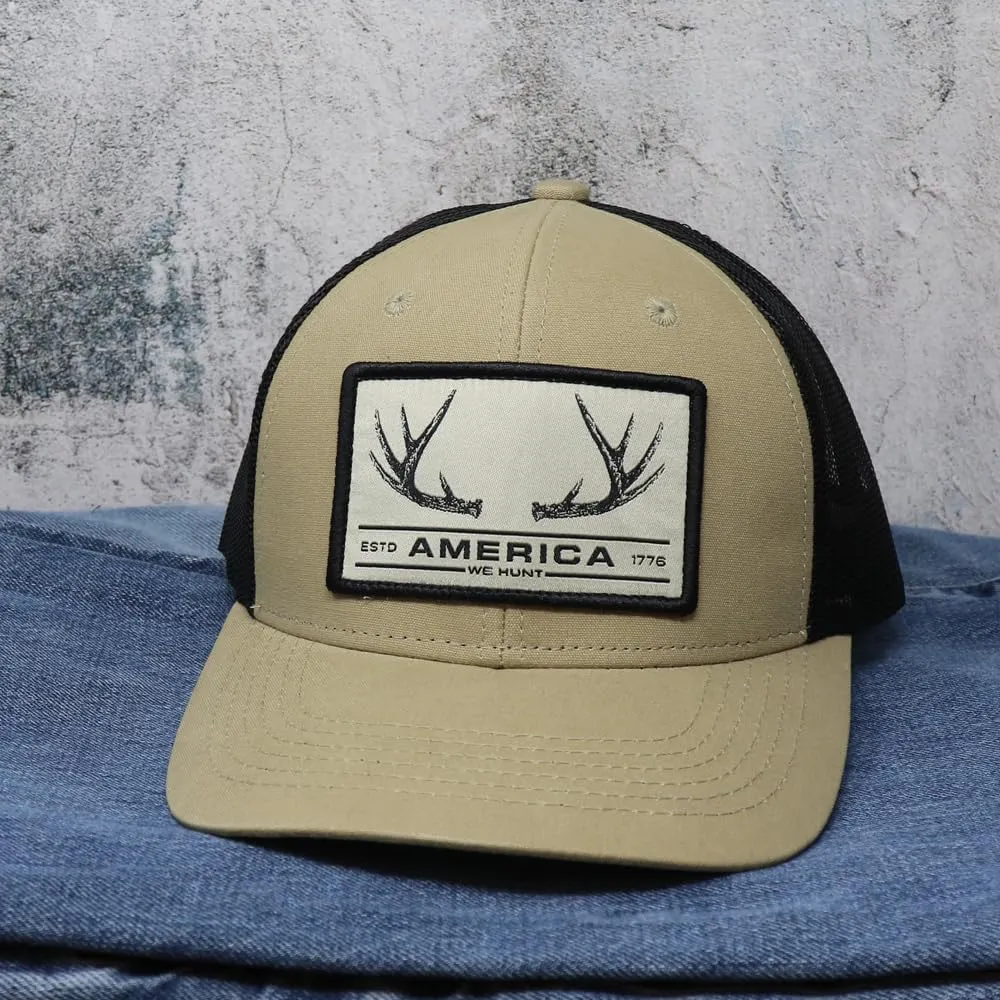 America We Hunt Patch Snapback Hat, Adjustable Mesh Baseball Cap, Embroidered Trucker Hat, Unisex, One Size