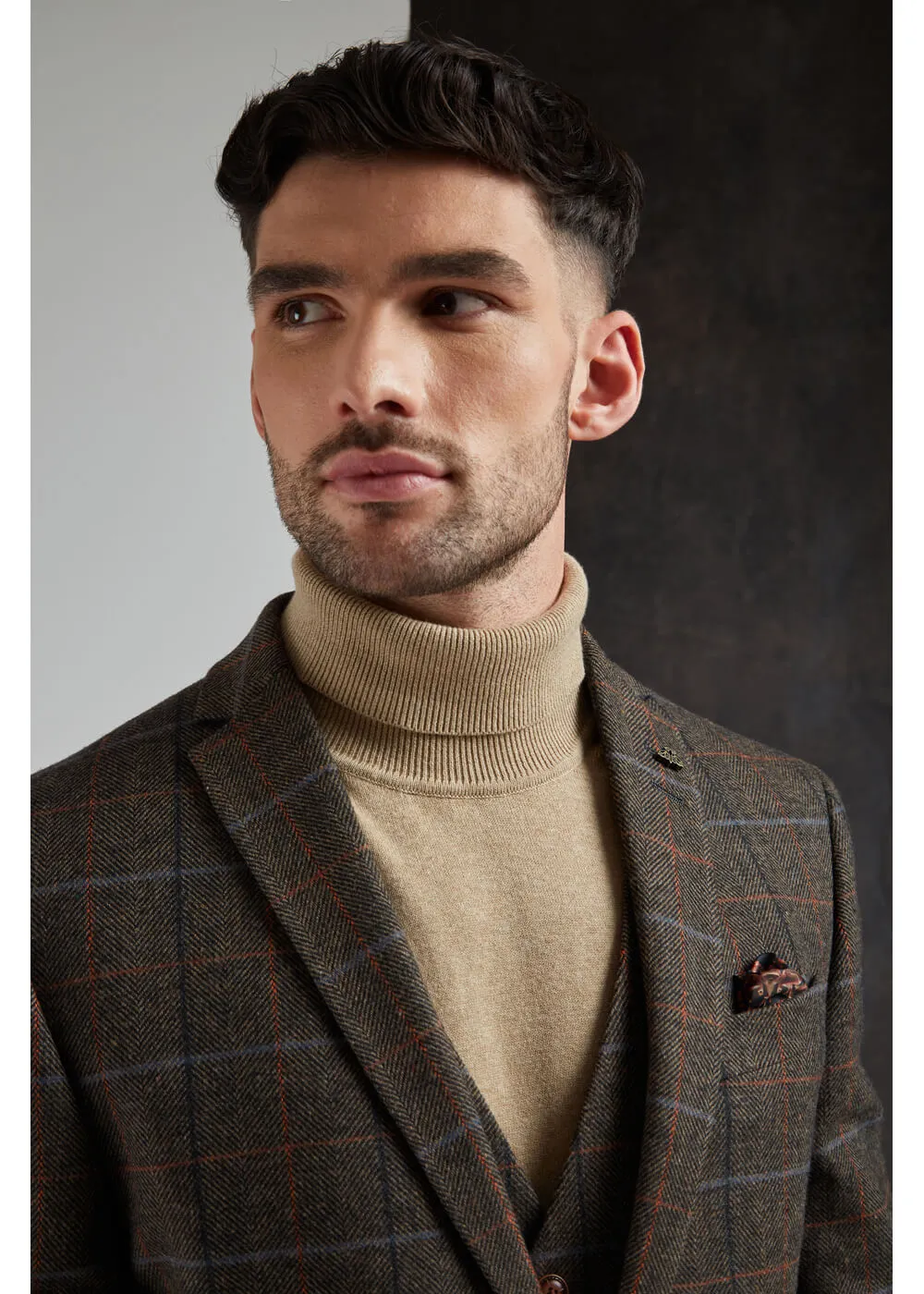 Antique Rogue Mens Doyle Herringbone Colbert Jacket Brown Orange