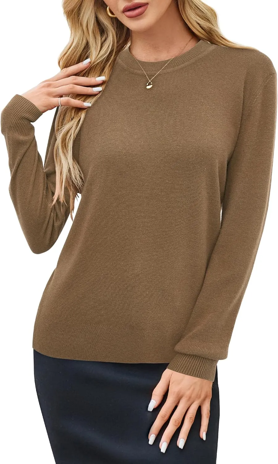 Arach&Cloz Women's Wool Blend Classic Crew Neck Casual Fall Sweaters