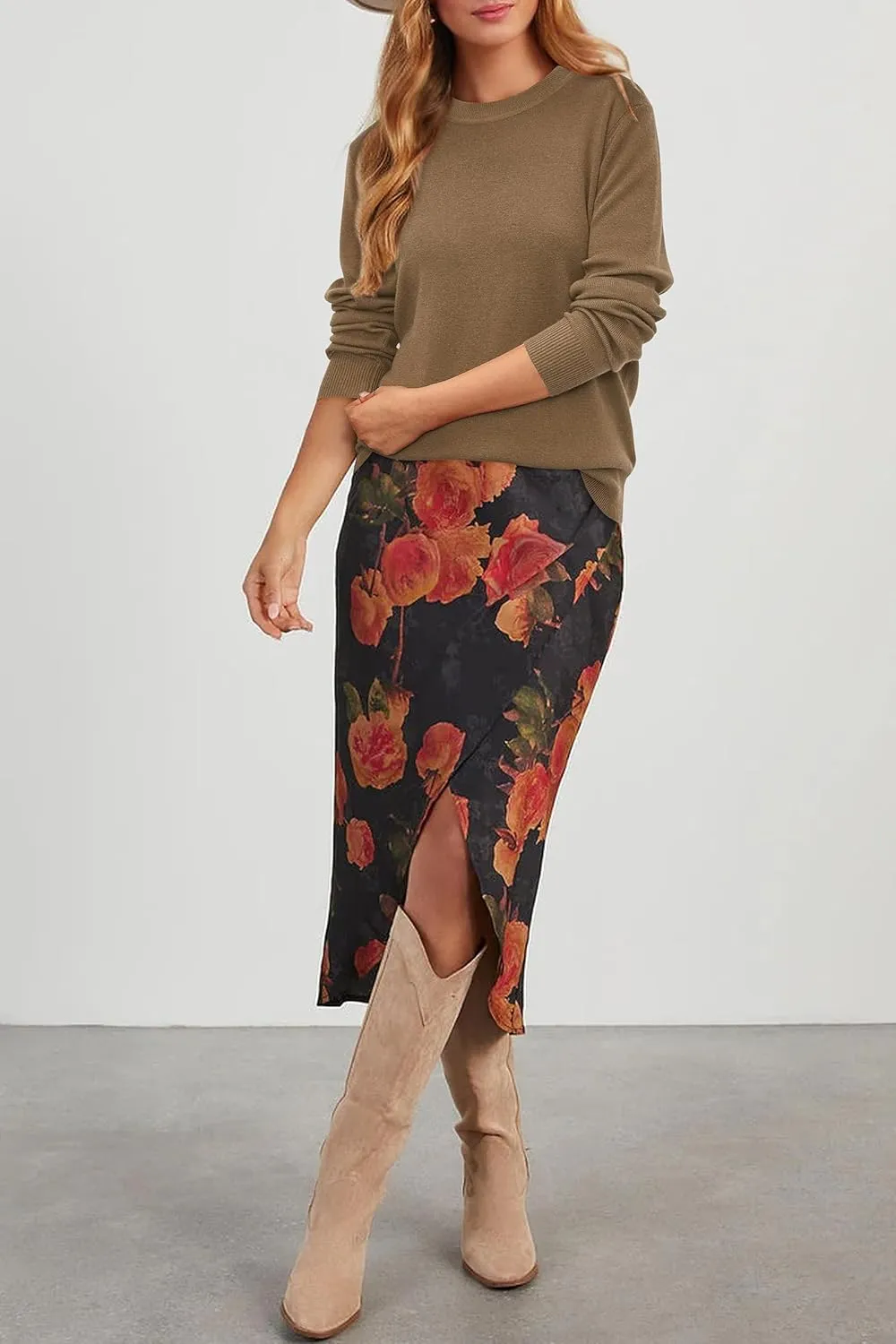 Arach&Cloz Women's Wool Blend Classic Crew Neck Casual Fall Sweaters
