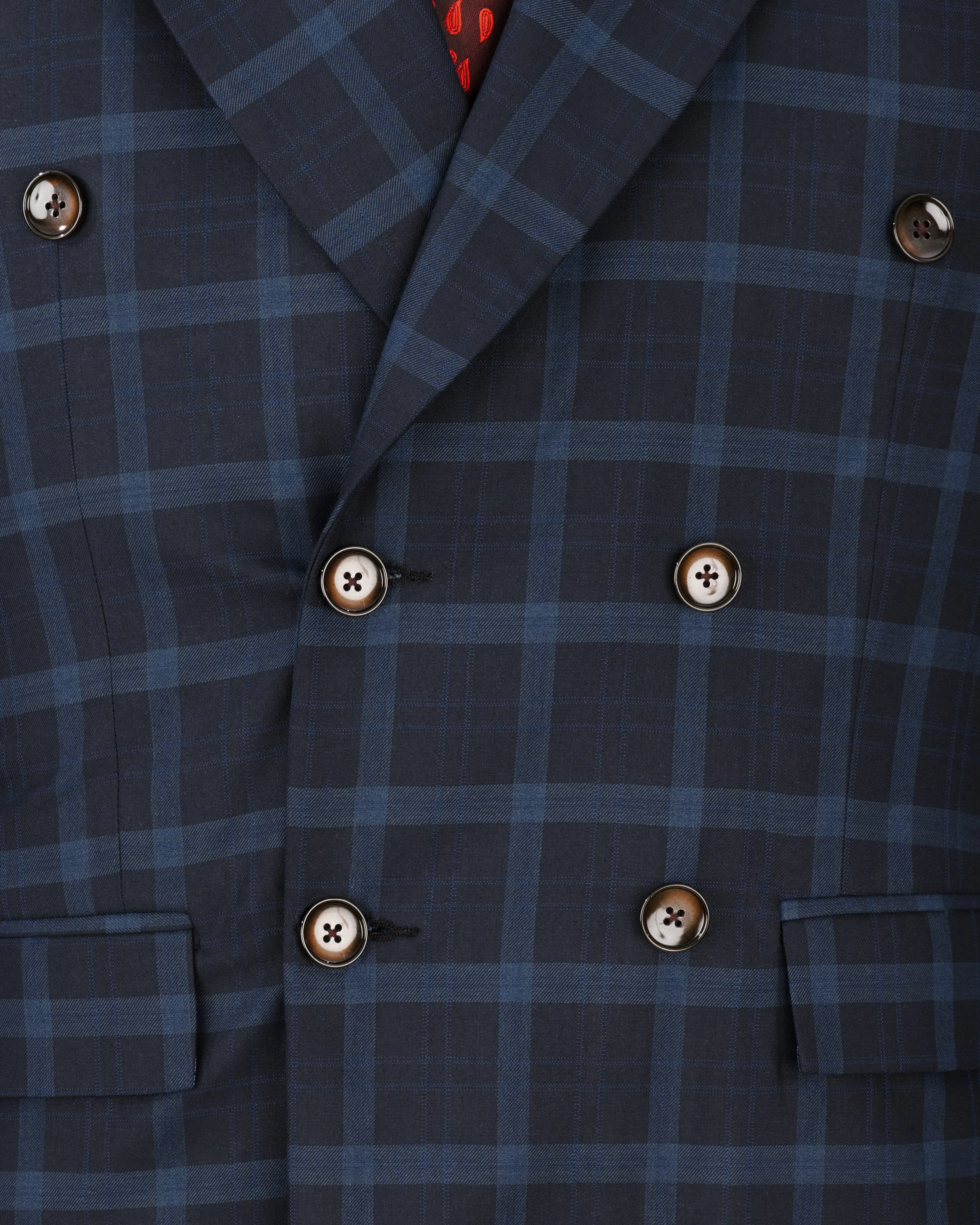 Baltic Sea Navy Blue Windowpane Double Breasted Blazer