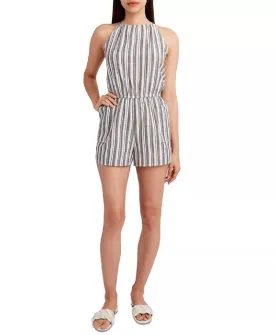 BCBGeneration Women's Woven Striped Halter Romper, Gray Stripes, Small
