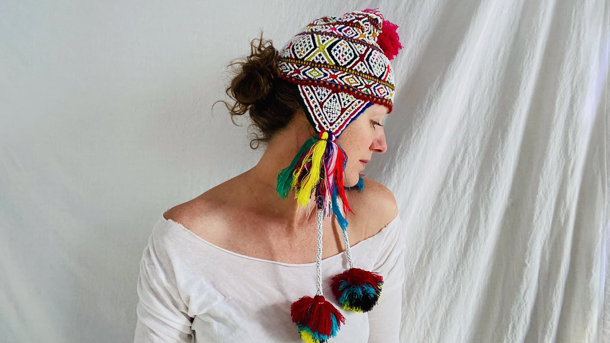 Beaded Shaman Ch'ullo Hat. Peru. Winter Hat. Chullo. 0207