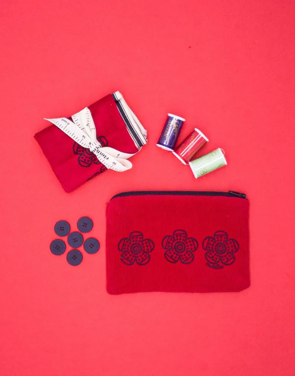 Birdie Red Babycord Big Purse Sewing Kit