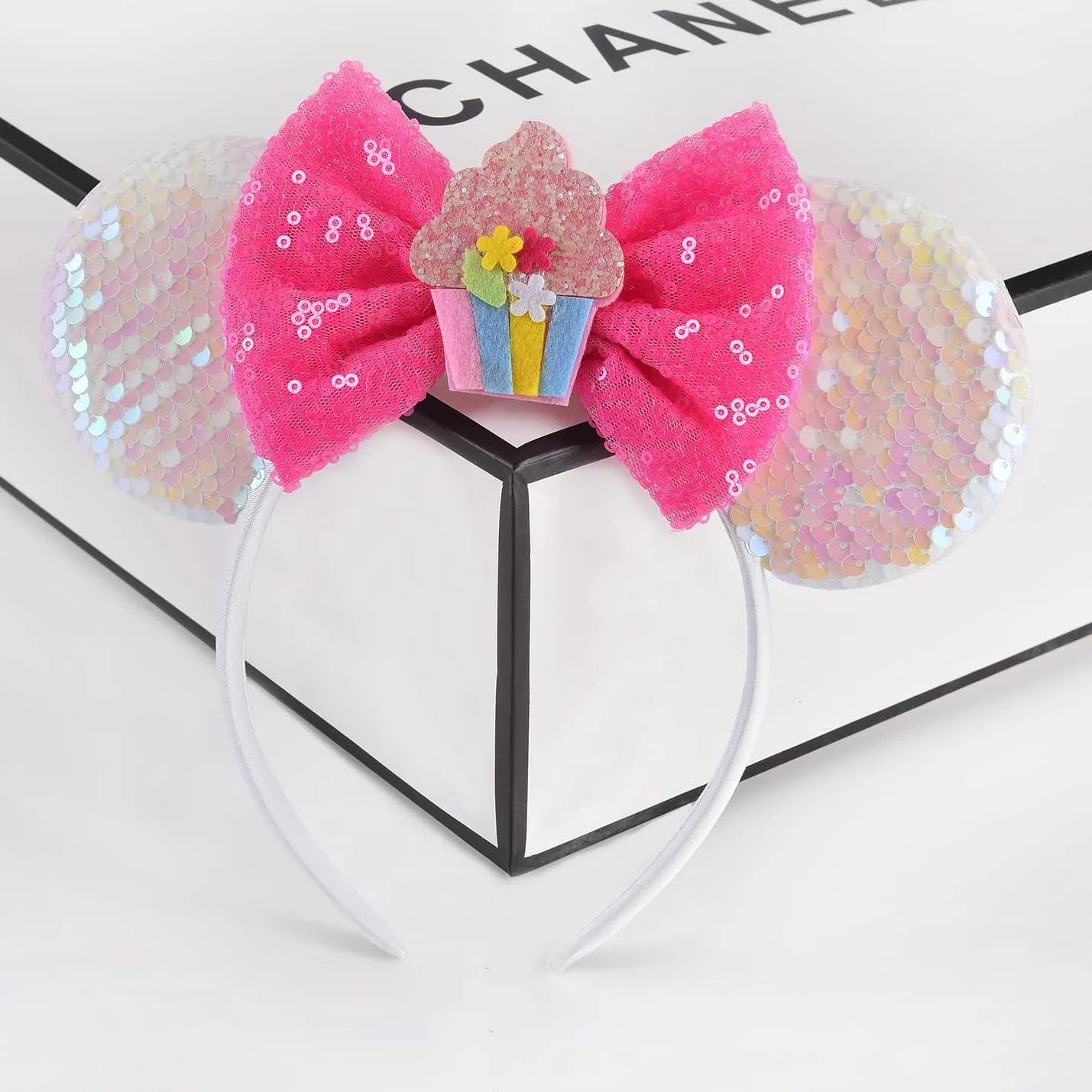Birthday Pink Minnie Ears Headband, Sparkle Birthday Mouse Ears, Princess Headwears for Women Girls (1 Count, Pink)
