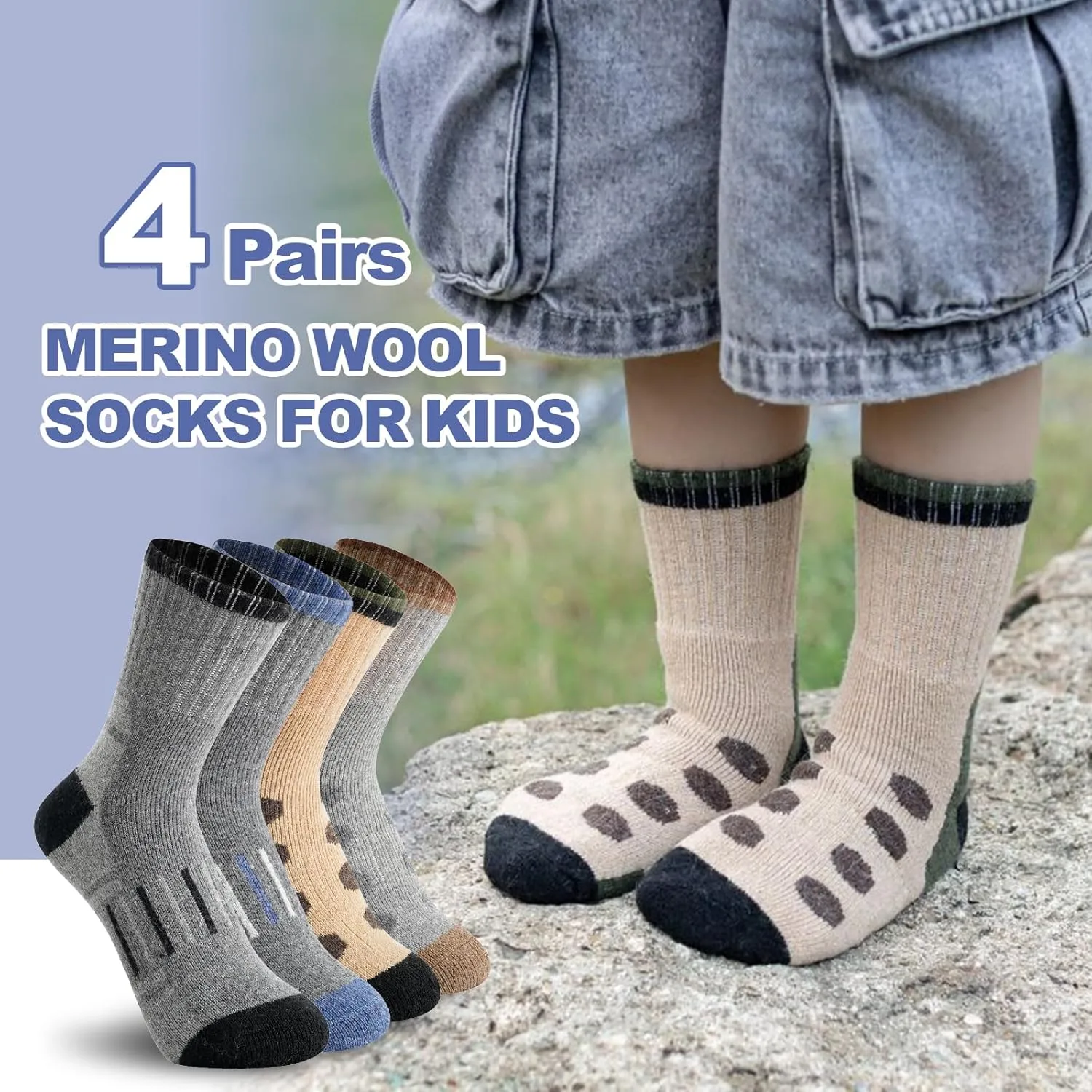 BISOUSOX Kids Wool Socks Boys Socks 10-12 Years Old Soccer Baseball Youth 6-8 Thermal Hiking Boot Crew Cushion Sock Gift