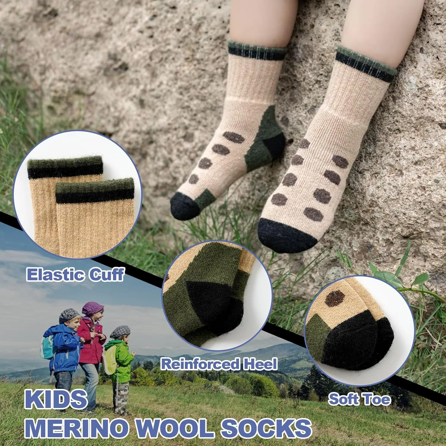 BISOUSOX Kids Wool Socks Boys Socks 10-12 Years Old Soccer Baseball Youth 6-8 Thermal Hiking Boot Crew Cushion Sock Gift