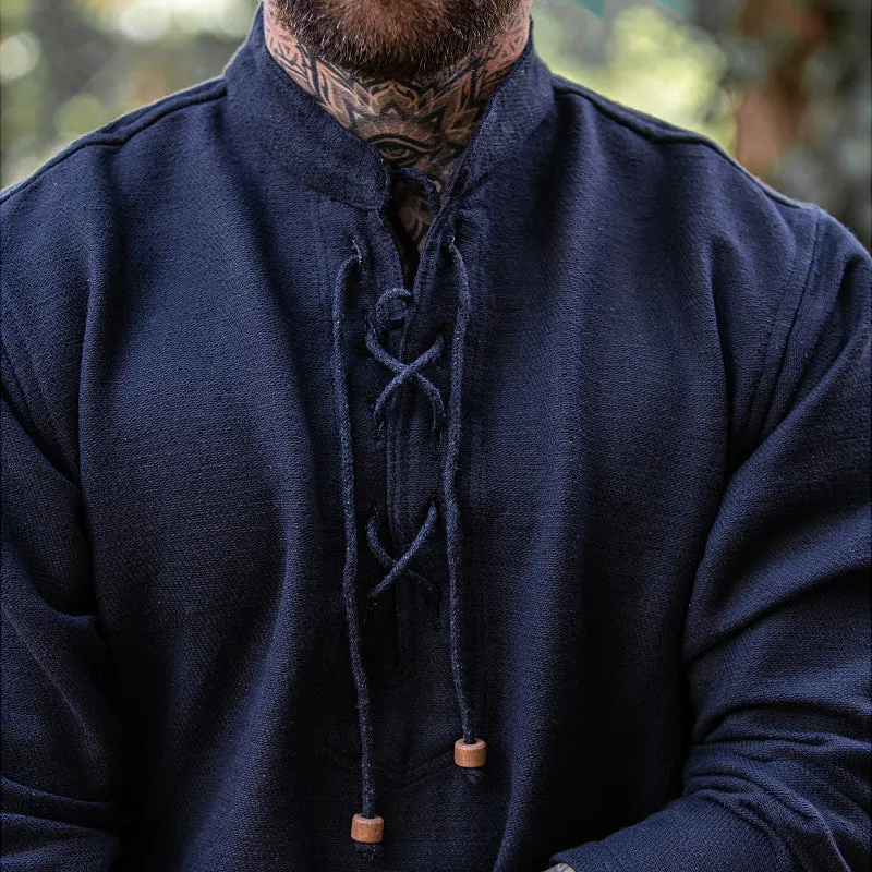 Black Straight Cut Medieval Shirt - Thick Cotton