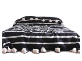 Black with White Stripes Pom Pom Blanket