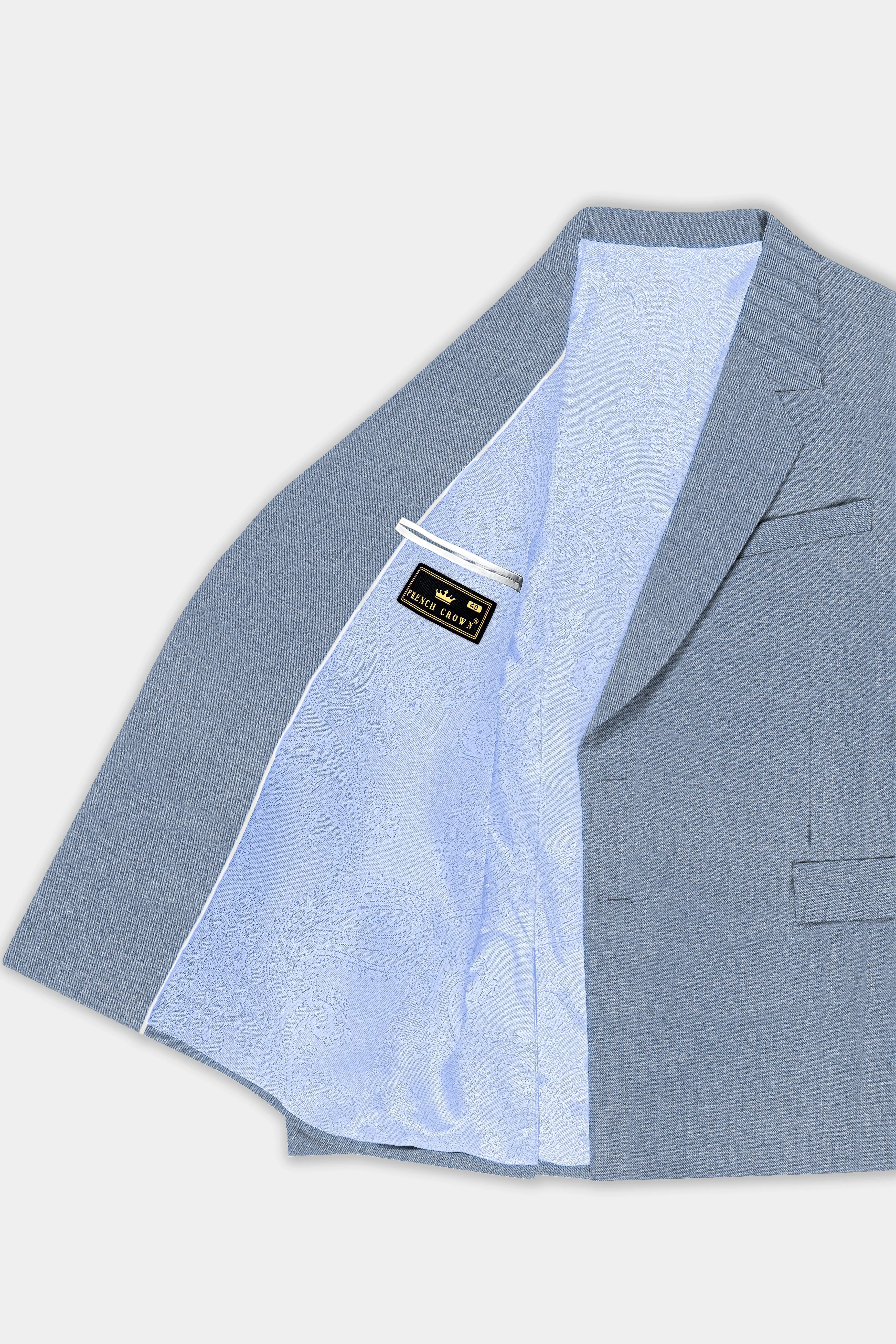 Bluish Wool Rich Single Breasted Blazer