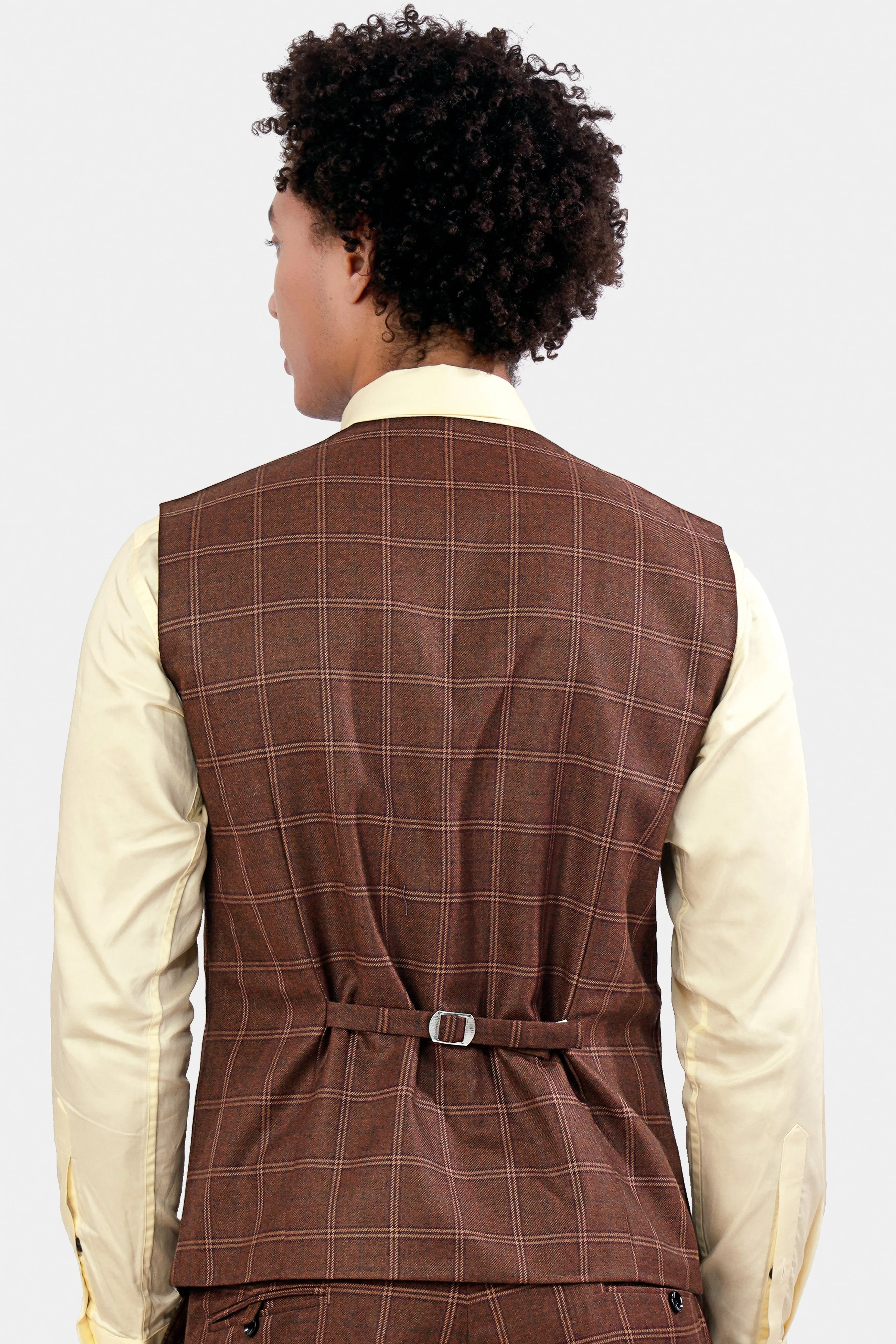 Mens Bole Brown Windowpane Check Waistcoat – Tailored Fit Smart Casual Vest
