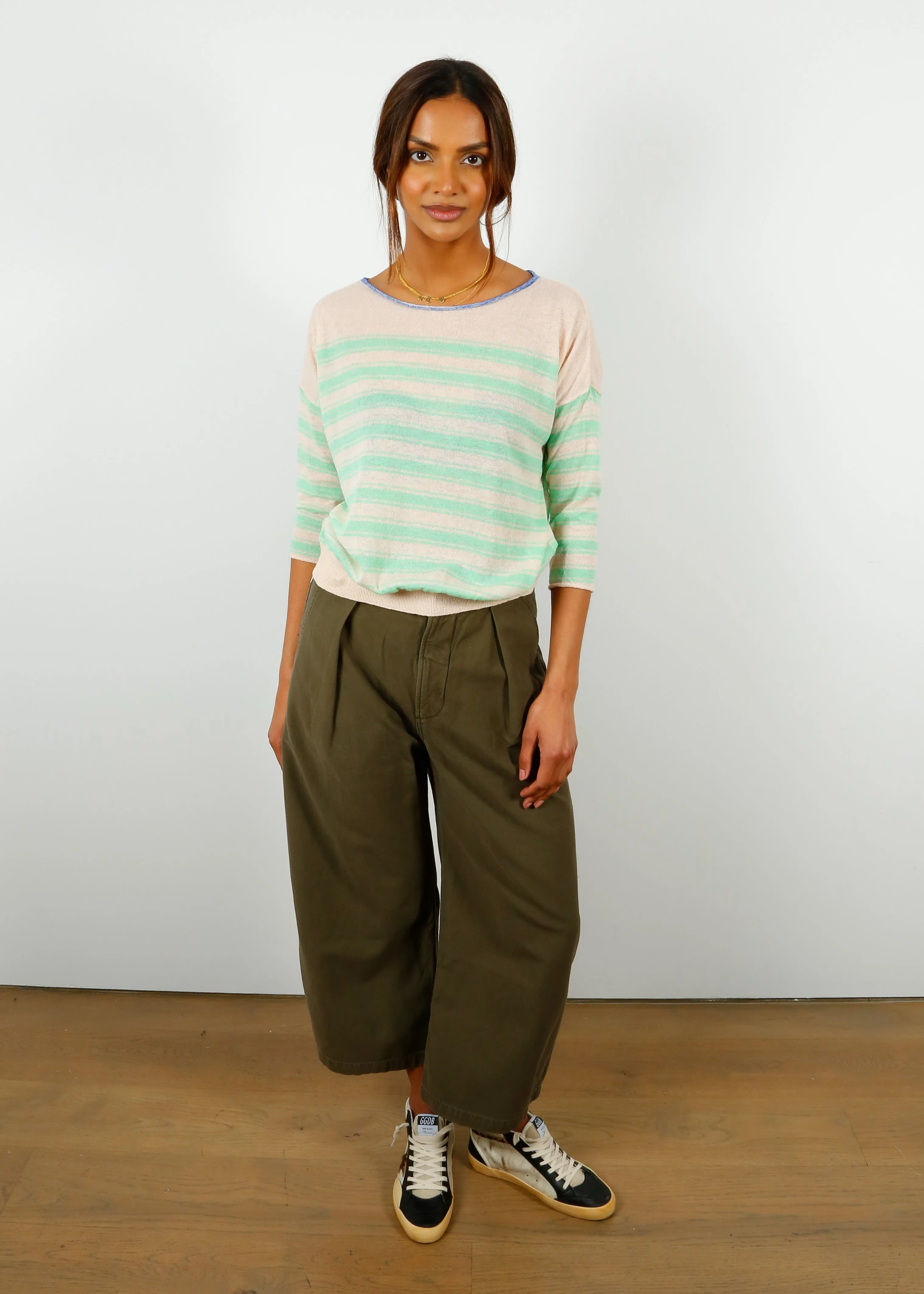 BR Neep Stripe Knit in Green, Beige