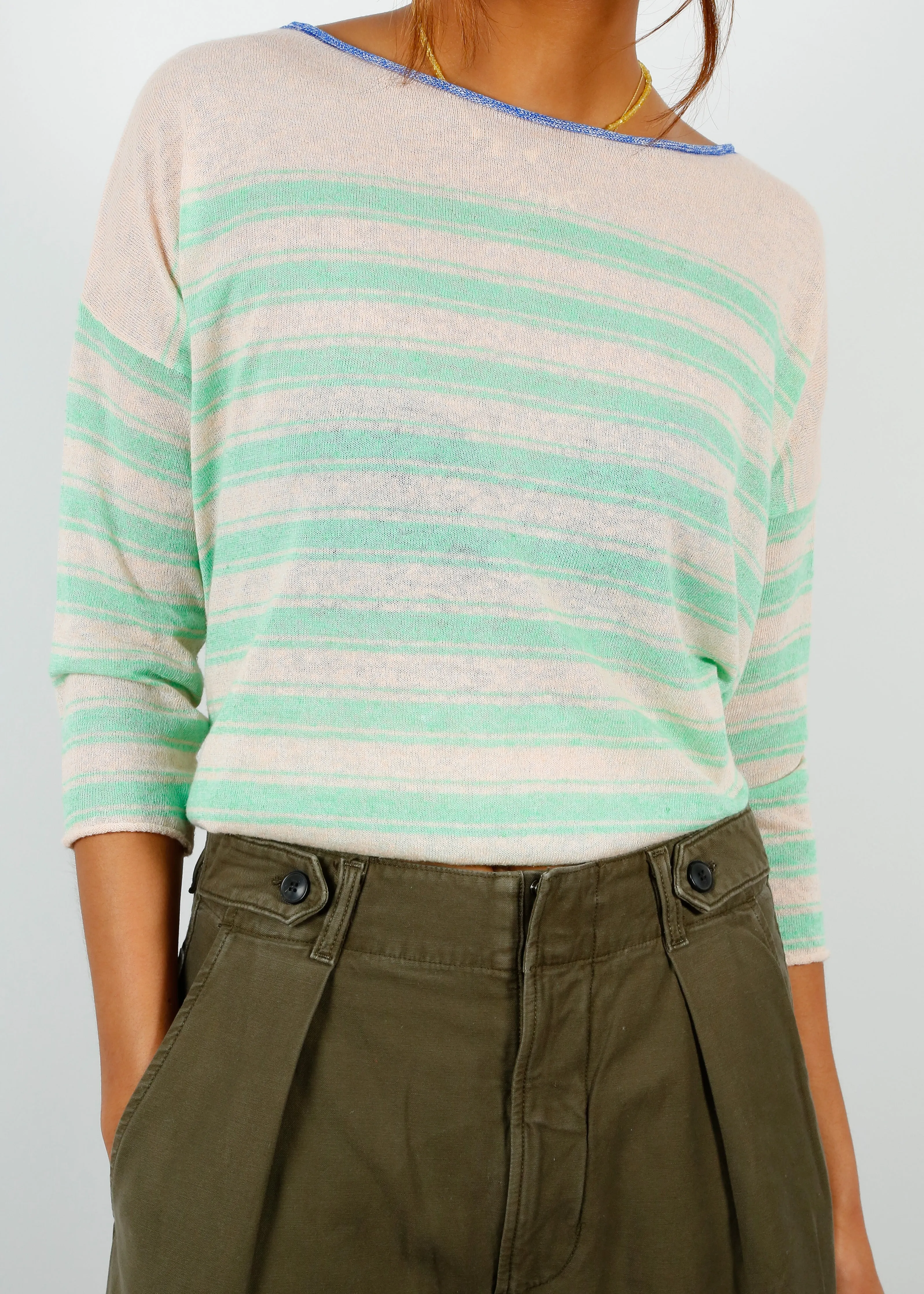 BR Neep Stripe Knit in Green, Beige