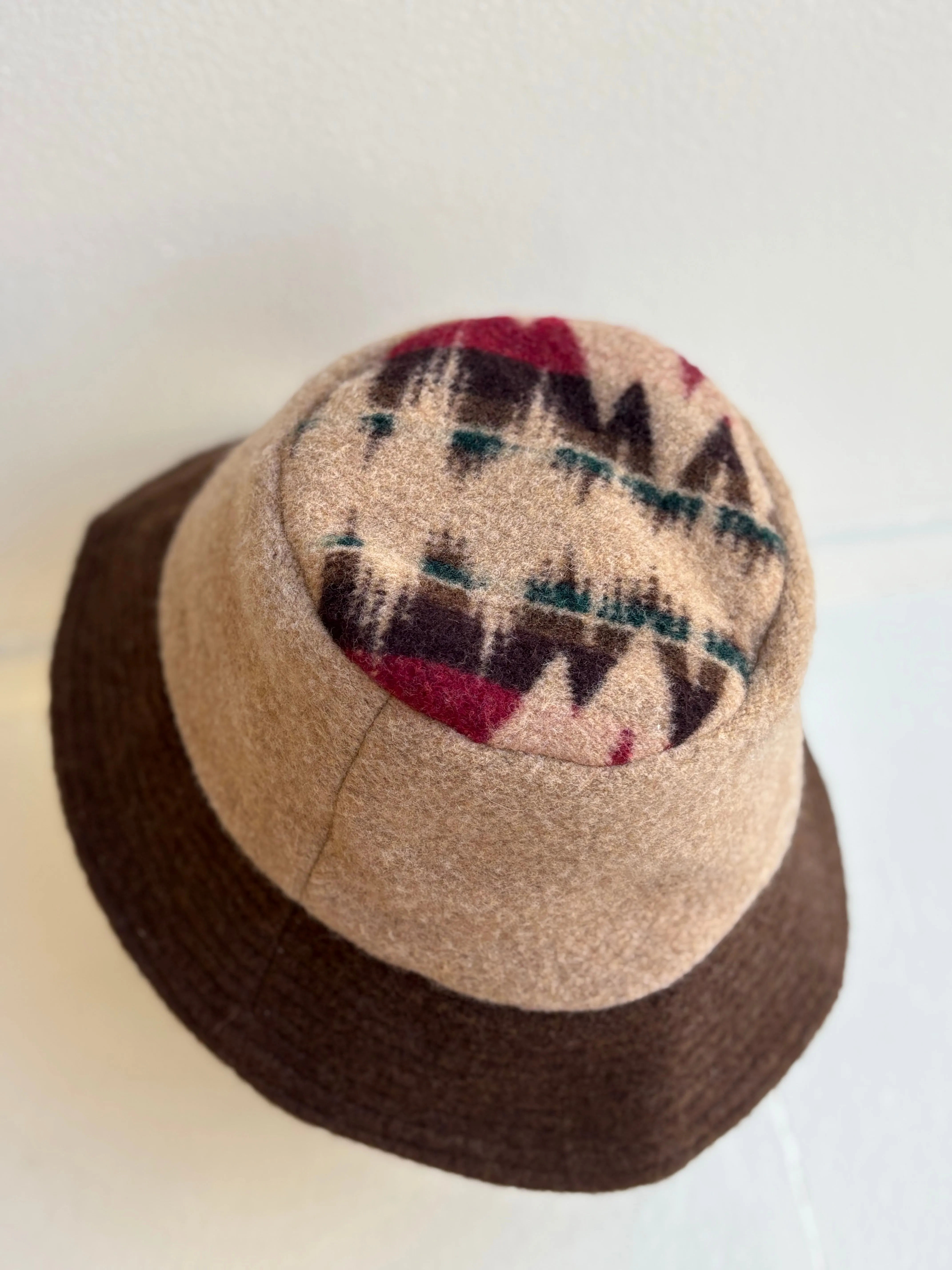 Brown & Neutral Deadstock Wool Bucket Hat w/ Green, Red, Brown, Neutral Top