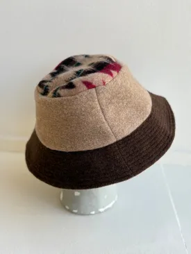 Brown & Neutral Deadstock Wool Bucket Hat w/ Green, Red, Brown, Neutral Top