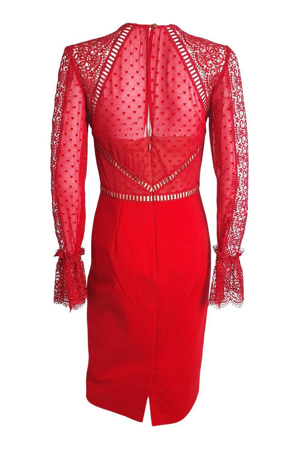 CATHERINE DEANE Nieve Macramé Lace Swiss-Dot Chiffon Lipstick Red Dress (UK 08)
