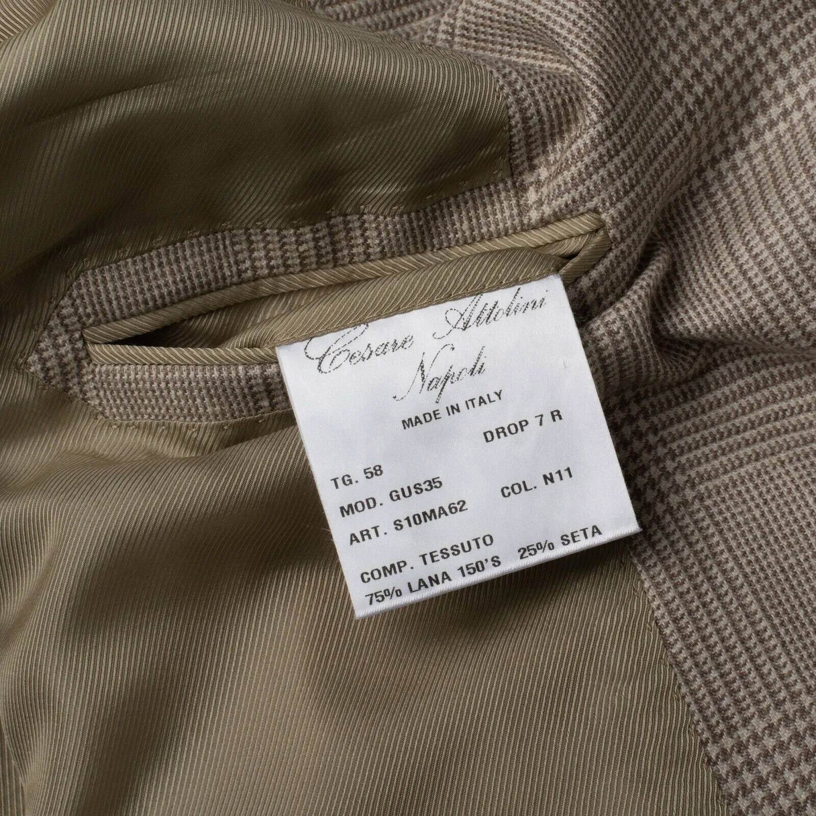 Cesare ATTOLINI Handmade Glen Plaid Silk-Wool Super 150's Jacket 58 NEW US 48