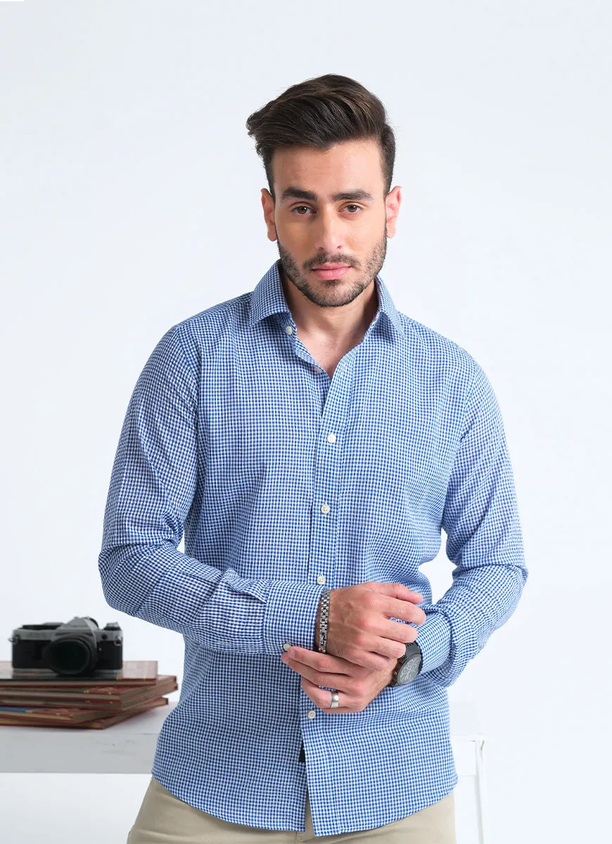 Checks Denim Blue Charlie Cotton Casual Shirt