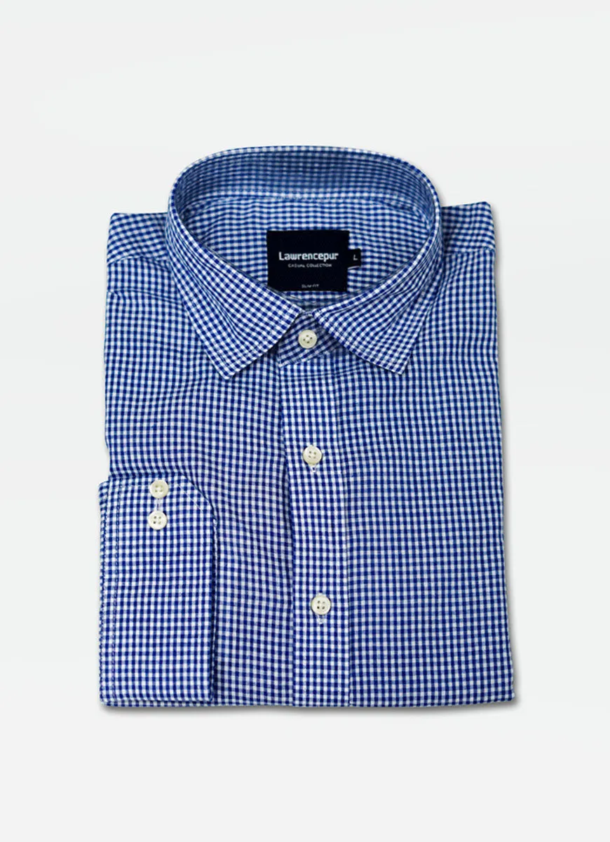 Checks Denim Blue Charlie Cotton Casual Shirt