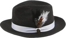 Classic Straw Fedora Hat, Brown Band with Decorative Button, Khaki