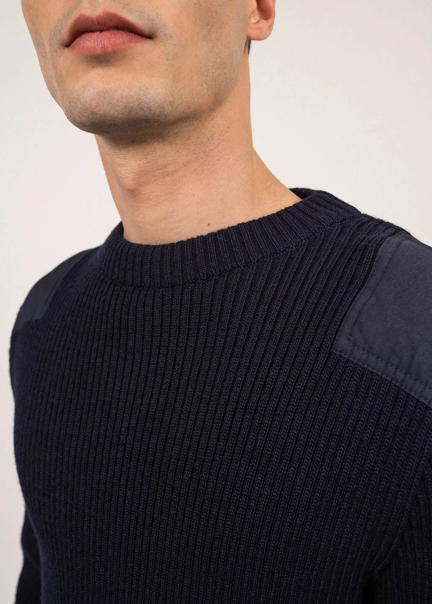 Condor military inspired jumper - in pure new wool, with canvas patches (MARINE)