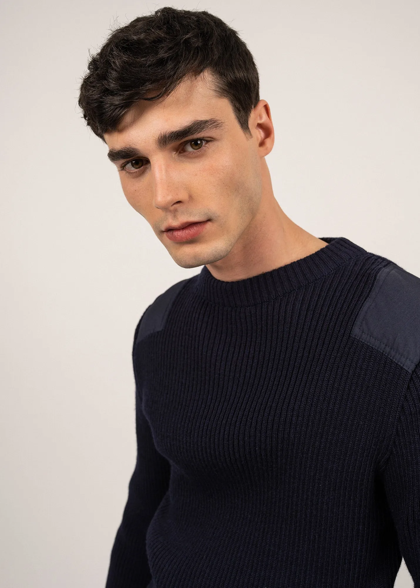 Condor military inspired jumper - in pure new wool, with canvas patches (MARINE)