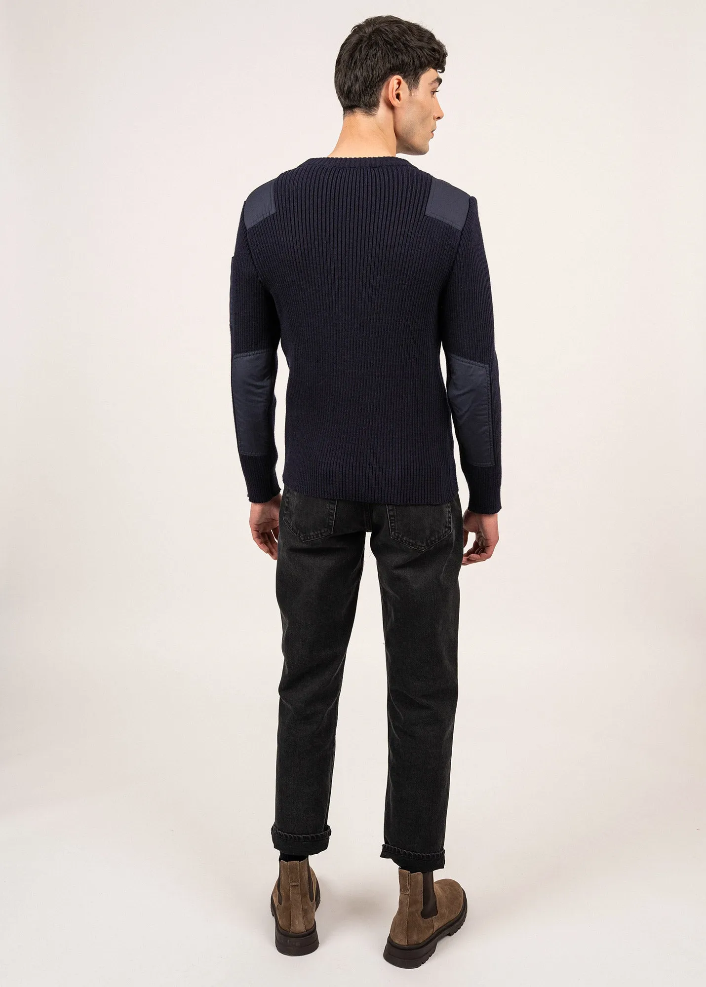 Condor military inspired jumper - in pure new wool, with canvas patches (MARINE)