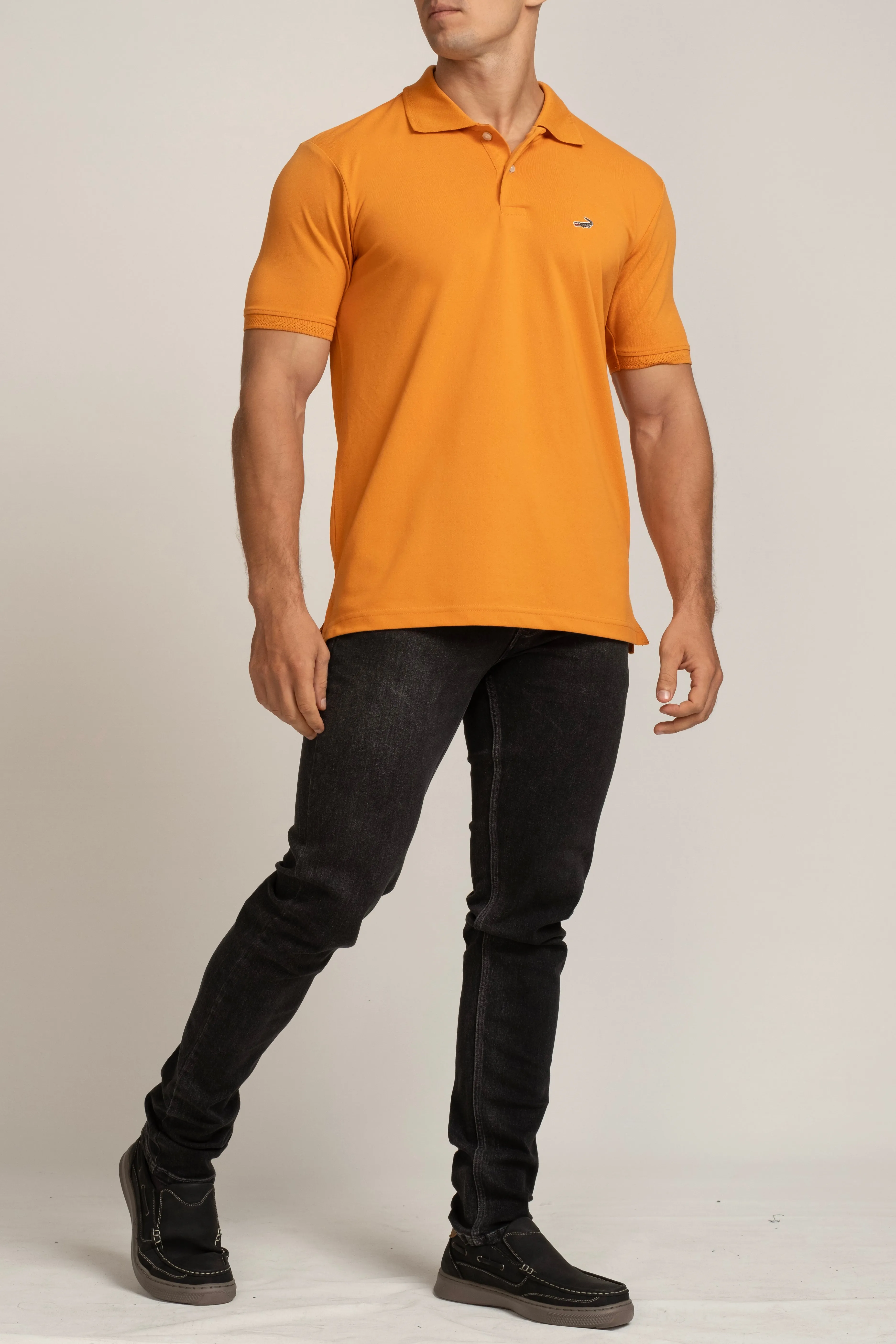 Crocodile Mens Supima Polo T Shirt Regular Fit Orange - Amberglow