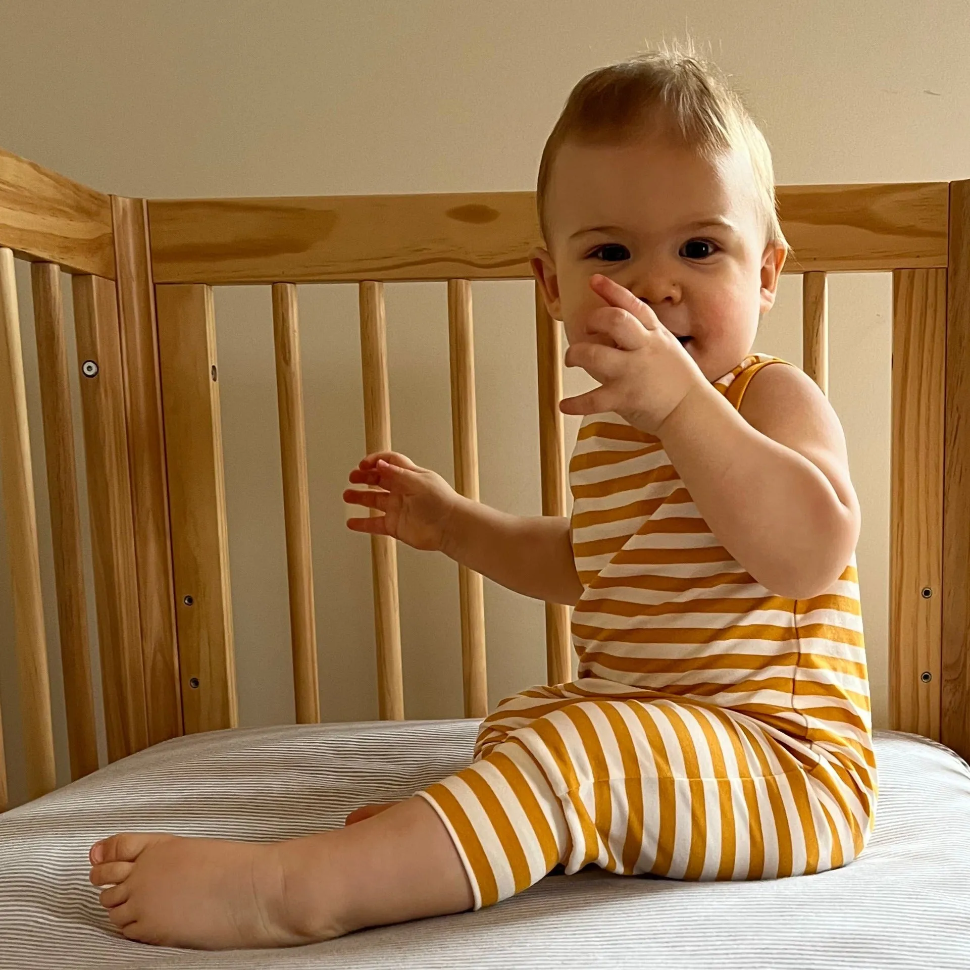 Cropped Mustard Stripe Romper