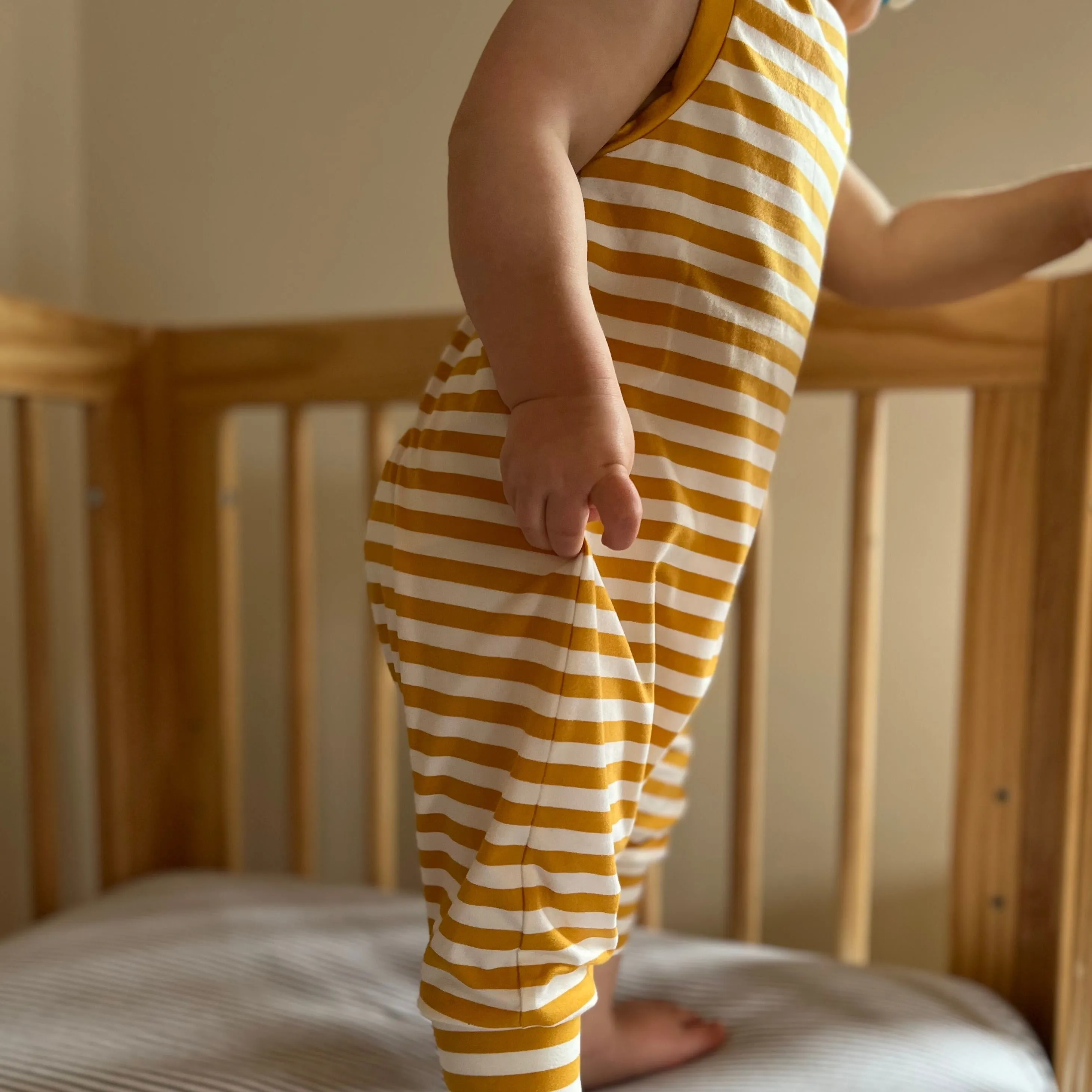 Cropped Mustard Stripe Romper
