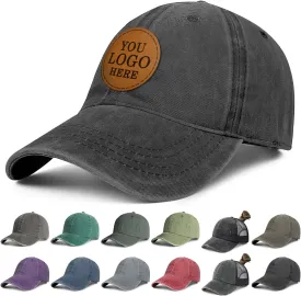 Custom Hat Personalized Leather Patch Hat Men Women Custom Text Logo or Photo 100% Cotton Baseball Cap Laser Engraved