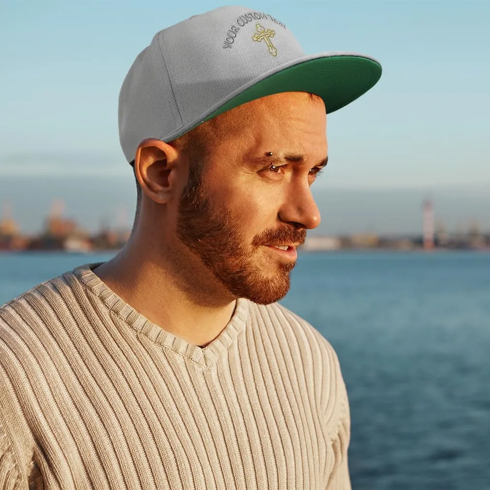 Custom Snapback Baseball Cap Gold Outline Orthodox Cross Embroidery Snaps