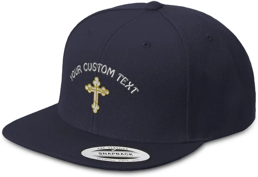 Custom Snapback Baseball Cap Gold Outline Orthodox Cross Embroidery Snaps