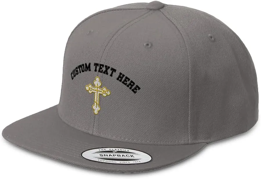 Custom Snapback Baseball Cap Gold Outline Orthodox Cross Embroidery Snaps